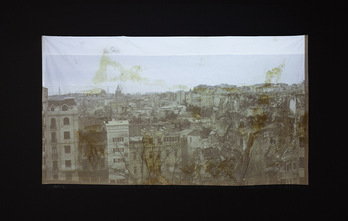 2015, 103x186 cm / 10:30'' loop, video projection on stitched unique fabric-screen 
