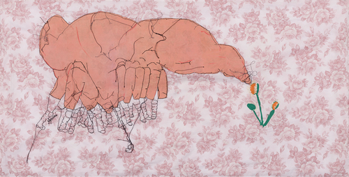 embroidery and painting on duvet, 52x103 cm, 2015