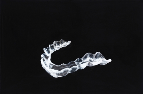Bite Inhibitor for Clenched Teeth, 2014, acrylic on found fabric,100x148 cm