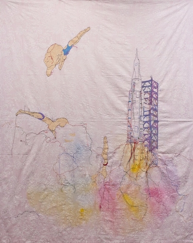 embroidery and painting on duvet<br />223x180 cm